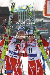 23.02.2008, Falun, Sweden (SWE): l-r: Astrid Jacobsen (NOR), Marit Bjoergen (NOR) - FIS world cup cross-country, pursuit women, Falun (SWE). www.nordicfocus.com. c Manzoni/NordicFocus. Every downloaded picture is fee-liable.