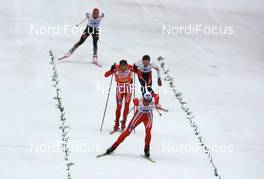 24.02.2008, Falun, Sweden (SWE): Petter Northug (NOR) leads Tord Asle Gjerdalen (NOR), Martin Koukal (CZE) and Tobias Angerer (GER) - FIS world cup cross-country, relay men, Falun (SWE). www.nordicfocus.com. c Manzoni/NordicFocus. Every downloaded picture is fee-liable.