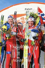 24.02.2008, Falun, Sweden (SWE): Astrid Jacobsen (NOR), Astrid Jacobsen (NOR), Kristin Stoermer Steira (NOR), Marit Bjoergen (NOR) - FIS world cup cross-country, relay women, Falun (SWE). www.nordicfocus.com. c Manzoni/NordicFocus. Every downloaded picture is fee-liable.