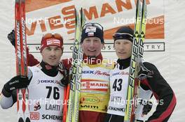 02.03.2008, Lahti, Finland (FIN): l-r: Rene Sommerfeldt (GER), Lukas Bauer (CZE), Sergey Cherepanov (KAZ) - FIS world cup cross-country, 15km men, Lahti (FIN). www.nordicfocus.com. c Furtner/NordicFocus. Every downloaded picture is fee-liable.