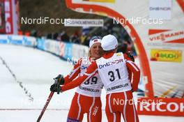 08.03.2008, Holmenkollen, Norway (NOR): l-r: Therese Johaug (NOR) and Marte Elden (NOR) - FIS world cup cross-country, 30km women, Holmenkollen (NOR). www.nordicfocus.com. c Manzoni/NordicFocus. Every downloaded picture is fee-liable.