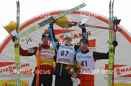 08.03.2008, Holmenkollen, Norway (NOR): l-r: Lukas Bauer (CZE),Anders Soedergren (SWE), Remo Fischer (SUI)- FIS world cup cross-country, 50km men, Holmenkollen (NOR). www.nordicfocus.com. c Manzoni/NordicFocus. Every downloaded picture is fee-liable.