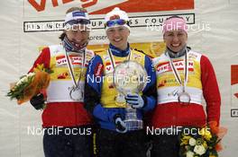16.03.2008, Bormio, Italy (ITA): l-r: Astrid Jacobsen (NOR), Virpi Kuitunen (FIN), Justyna Kowalczyk (POL), overall world cup - FIS world cup cross-country, 10km women, Bormio (ITA). www.nordicfocus.com. c Felgenhauer/NordicFocus. Every downloaded picture is fee-liable.
