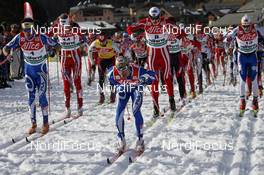 15.03.2008, Bormio, Italy (ITA): Pietro Piller Cottrer (ITA) and Girogio di Centa (ITA) at the men's start - FIS world cup cross-country, 20km mass men, Bormio (ITA). www.nordicfocus.com. c Felgenhauer/NordicFocus. Every downloaded picture is fee-liable.