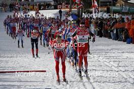 15.03.2008, Bormio, Italy (ITA): Tord Asle Gjerdalen (NOR) and Dario Cologna (SUI) leading in the first lap - FIS world cup cross-country, 20km mass men, Bormio (ITA). www.nordicfocus.com. c Felgenhauer/NordicFocus. Every downloaded picture is fee-liable.