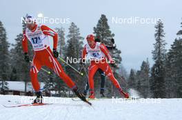 23.11.2008, Gaellivare, $weden (SWE): Tord Asle Gjerdalen (NOR), Atomic, Salomon, One Way, Swix, Dario Cologna (SUI), Fischer, Rottefella, Alpina, Swix, adidas - FIS world cup cross-country, relay men, Gaellivare (SWE). www.nordicfocus.com. © Manzoni/NordicFocus. Every downloaded picture is fee-liable.
