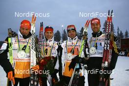23.11.2008, Gaellivare, $weden (SWE): l-r: Tobias Angerer (GER), Rossignol, Rottefella, One Way, adidas, Tom Reichelt (GER), Madshus, Rottefella, One Way, adidas, Jens Filbrich (GER), Rossignol, Rottefella, One Way, adidas, Axel Teichmann (GER), Madshus, Rottefella, Swix, adidas, Toko - FIS world cup cross-country, relay men, Gaellivare (SWE). www.nordicfocus.com. © Manzoni/NordicFocus. Every downloaded picture is fee-liable.