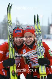 23.11.2008, Gaellivare, $weden (SWE): Marit Bjoergen (NOR), Fischer, Rottefella, Swix and Therese Johaug (NOR), Fischer, Salomon, Swix - FIS world cup cross-country, relay women, Gaellivare (SWE). www.nordicfocus.com. © Manzoni/NordicFocus. Every downloaded picture is fee-liable.