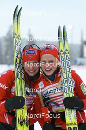 23.11.2008, Gaellivare, $weden (SWE): Marit Bjoergen (NOR), Fischer, Rottefella, Swix and Therese Johaug (NOR), Fischer, Salomon, Swix - FIS world cup cross-country, relay women, Gaellivare (SWE). www.nordicfocus.com. © Manzoni/NordicFocus. Every downloaded picture is fee-liable.