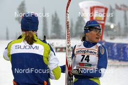 30.11.2008, Kuusamo, Finland (FIN): Aino Kaisa Saarinen (FIN), Rossignol, Rottefella, One Way, surprised at finish - FIS world cup cross-country, 10km women, Kuusamo (FIN). www.nordicfocus.com. © Felgenhauer/NordicFocus. Every downloaded picture is fee-liable.