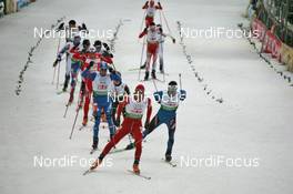 21.12.2008, Duesseldorf, Germany (GER): group, in front Torin Koos (USA), Rossignol, Rottefella, Exel, behind Cyril Miranda (FRA), Fischer, Salomon, Odlo  - FIS world cup cross-country, team sprint, Duesseldorf. www.nordicfocus.com. © Hemmersbach/NordicFocus. Every downloaded picture is fee-liable.