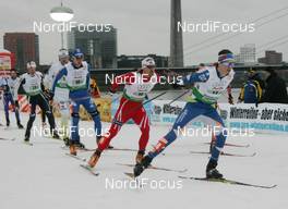 21.12.2008, Duesseldorf, Germany (GER): Group in front: Martti Jylhae (FIN), Salomon, behind Oystein Pettersen (NOR)  - FIS world cup cross-country, team sprint, Duesseldorf. www.nordicfocus.com. © Hemmersbach/NordicFocus. Every downloaded picture is fee-liable.