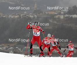 12.01.2008, Val di Fiemme, Italy (ITA): l-r: Lukas Klapfer (AUT), David Kreiner (AUT), Seppi Hurschler (SUI), Ronny Heer (SUI)  - FIS world cup nordic combined, individual gundersen, Val di Fiemme (ITA). www.nordicfocus.com. c Felgenhauer/NordicFocus. Every downloaded picture is fee-liable.