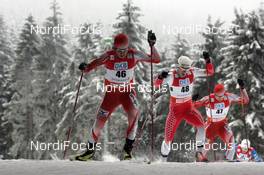 27.12.2008, Oberhof, Germany (GER): l-r:  Akito Watabe (JPN), Fischer, Rottefella,Mitja Oranic (SLO), Alpina, Swix, Yusuke Minato (JPN), Fischer, Rottefella  - FIS world cup nordic combined, individual gundersen HS140/10km, Oberhof (GER). www.nordicfocus.com. © Felgenhauer/NordicFocus. Every downloaded picture is fee-liable.
