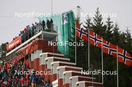 09.03.2008, Holmenkollen, Norway (NOR): kings lodge with flags - FIS world cup ski jumping, individual HS128, Holmenkollen (NOR). www.nordicfocus.com. c Manzoni/NordicFocus. Every downloaded picture is fee-liable.