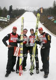 16.03.2008, Planica, Slovakia (SLO): l-r: Marc Noelke, Thomas Morgenstern (AUT), Gregor Schlierenzauer (AUT), coach Alexander Pointner - FIS world ski jumping, individual HS215, Planica (SLO). www.nordicfocus.com. c Furtner/NordicFocus. Every downloaded picture is fee-liable.