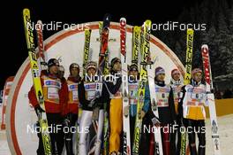 28.11.2008, Kuusamo, Finland (FIN): l-r: austria (AUT), finnland (FIN), germany (GER) - FIS world cup ski jumping, team HS142, Kuusamo (FIN). www.nordicfocus.com. © Felgenhauer/NordicFocus. Every downloaded picture is fee-liable.
