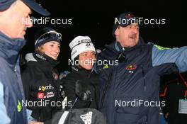 07.01.2009, Oberhof, Germany (GER): Marie Laure Brunet (FRA), Rossignol, Rottefella, Swix, Odlo, Sylvie Becaert (FRA), Fischer, Rottefella, Exel, Odlo, Franz Berger (AUT), IBU race director - IBU world cup biathlon, relay women, Oberhof (GER). www.nordicfocus.com. © Manzoni/NordicFocus. Every downloaded picture is fee-liable.
