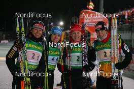 07.01.2009, Oberhof, Germany (GER): l-r: Simone Hauswald (GER), Fischer, Rottefella, Exel, adidas, Toko, Kathrin Hitzer (GER), Fischer, Rottefella, Madshus, Leki, adidas, Kati Wilhelm (GER), Madshus, Rottefella, Swix, adidas, Sabrina Buchholz (GER), Rossignol, Rottefella, Leki, adidas  - IBU world cup biathlon, relay women, Oberhof (GER). www.nordicfocus.com. © Manzoni/NordicFocus. Every downloaded picture is fee-liable.