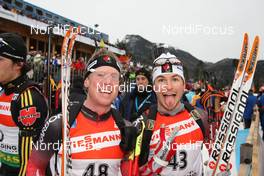 18.01.2009, Ruhpolding, Germany (GER): Robin Clegg (CAN), Rossignol, Rottefella, Leki and Jean Philippe Leguellec (CAN), Rossignol, Rottefella, Exel - IBU world cup biathlon, pursuit men, Ruhpolding (GER). www.nordicfocus.com. © Manzoni/NordicFocus. Every downloaded picture is fee-liable.