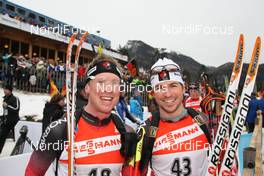18.01.2009, Ruhpolding, Germany (GER): l-r: Robin Clegg (CAN), Rossignol, Rottefella, Leki and Jean Philippe Leguellec (CAN), Rossignol, Rottefella, Exel - IBU world cup biathlon, pursuit men, Ruhpolding (GER). www.nordicfocus.com. © Manzoni/NordicFocus. Every downloaded picture is fee-liable.