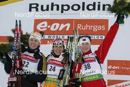 16.01.2009, Ruhpolding, Germany (GER): l-r: Kati Wilhelm (GER), Madshus, Rottefella, Swix, adidas, Magdalena Neuner (GER), Fischer, Rottefella, Exel, adidas, Darya Domracheva (BLR), Fischer, Rottefella, Swix - IBU world cup biathlon, sprint women, Ruhpolding (GER). www.nordicfocus.com. © Manzoni/NordicFocus. Every downloaded picture is fee-liable.