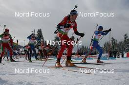 15.03.2009, Vancouver, Canada (CAN): Michal Slesingr (CZE), Rossignol, Rottefella, Leki and David Ekholm (SWE), Madshus, Rottefella, Alpina, Leki, adidas lead the field - IBU world cup biathlon, relay men, Vancouver (CAN). www.nordicfocus.com. © Manzoni/NordicFocus. Every downloaded picture is fee-liable.