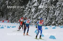 15.03.2009, Vancouver, Canada (CAN): Fredrik Lindstroem (SWE), Fischer, Rottefella, Swix, adidas, lead Martin Fourcade (FRA), Rossignol, Rottefella, Odlo, Arnd Peiffer (GER), Fischer, Salomon, Swix, adidas - IBU world cup biathlon, relay men, Vancouver (CAN). www.nordicfocus.com. © Manzoni/NordicFocus. Every downloaded picture is fee-liable.