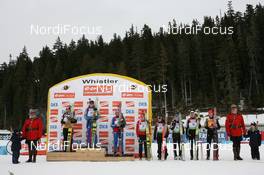 13.03.2009, Vancouver, Canada (CAN): Biathlon Feature: the podium of womens sprint with mounties at the side - IBU world cup biathlon, sprint women, Vancouver (CAN). www.nordicfocus.com. © Manzoni/NordicFocus. Every downloaded picture is fee-liable.