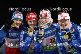21.02.2009, Pyeong Chang, Korea (KOR):  Olga Zaitseva (RUS), Madshus, Rottefella, adidas,Olga Medvedtseva (RUS), Madshus, Rottefella, adidas, Svetlana Sleptsova (RUS), Madshus, Rottefella, Swix, adidas, Anna Boulygina (RUS), Madshus, Exel, adidas  - IBU world championships biathlon, medals, Pyeong Chang (KOR). www.nordicfocus.com. © Felgenhauer/NordicFocus. Every downloaded picture is fee-liable.