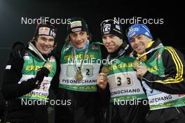 22.02.2009, Pyeong Chang, Korea (KOR): l-r:  Michael Roesch (GER), Fischer, Rottefella, Exel, adidas, Toko,Christoph Stephan (GER), Fischer, adidas, Toko, Arnd Peiffer (GER), Fischer, Salomon, Exel, adidas, Michael Greis (GER), Madshus, Rottefella, Exel, adidas  - IBU world championships biathlon, medals, Pyeong Chang (KOR). www.nordicfocus.com. © Felgenhauer/NordicFocus. Every downloaded picture is fee-liable.
