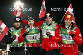 22.02.2009, Pyeong Chang, Korea (KOR): l-r:  Daniel Mesotitsch (AUT), Fischer, Rottefella, Simon Eder (AUT), Fischer, Rottefella, Dominik Landertinger (AUT), Fischer, Rottefella, Christoph Sumann (AUT), Atomic, Leki  - IBU world championships biathlon, medals, Pyeong Chang (KOR). www.nordicfocus.com. © Felgenhauer/NordicFocus. Every downloaded picture is fee-liable.