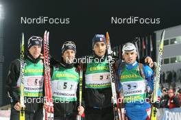 22.02.2009, Pyeong Chang, Korea (KOR): l-r: Vincent Jay (FRA), Fischer, Rottefella, Martin Fourcade (FRA), Rossignol, Rottefella, Odlo,Vincent Defrasne (FRA), Atomic, Rottefella, One Way, Odlo, Simon Fourcade (FRA), Fischer, Rottefella, Swix, Odlo - IBU world championships biathlon, relay men, Pyeong Chang (KOR). www.nordicfocus.com. © Manzoni/NordicFocus. Every downloaded picture is fee-liable.