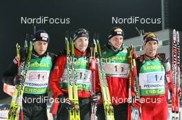 22.02.2009, Pyeong Chang, Korea (KOR): l-r: Daniel Mesotitsch (AUT), Fischer, Rottefella, Leki, Simon Eder (AUT), Fischer, Rottefella, Dominik Landertinger (AUT), Fischer, Rottefella, Leki, Christoph Sumann (AUT), Atomic, Leki  - IBU world championships biathlon, relay men, Pyeong Chang (KOR). www.nordicfocus.com. © Manzoni/NordicFocus. Every downloaded picture is fee-liable.