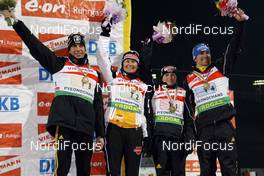 19.02.2009, Pyeong Chang, Korea (KOR): l-r:  Arnd Peiffer (GER),Simone Hauswald (GER), Fischer, Rottefella, Exel, adidas, Toko, Andrea Henkel (GER), Atomic, Exel, adidas, Toko, Michael Greis (GER), Madshus, Rottefella, Exel, adidas  - IBU world championships biathlon, relay mixed, Pyeong Chang (KOR). www.nordicfocus.com. © Felgenhauer/NordicFocus. Every downloaded picture is fee-liable.
