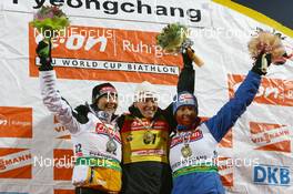14.02.2009, Pyeong Chang, Korea (KOR): l-r: Simone Hauswald (GER), Fischer, Rottefella, Exel, adidas, Toko, Kati Wilhelm (GER), Madshus, Rottefella, Swix, adidas, Olga Zaitseva (RUS), Madshus, Rottefella, Swix, adidas - IBU world championships biathlon, sprint women, Pyeong Chang (KOR). www.nordicfocus.com. © Manzoni/NordicFocus. Every downloaded picture is fee-liable.