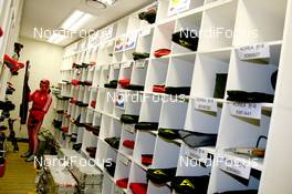 10.02.2009, Pyeong Chang, Korea (KOR): WCH Feature - the riffle storage room with Selina Gasparin (SUI), Rossignol, Rottefella, Leki, adidas - IBU world championships biathlon, training, Pyeong Chang (KOR). www.nordicfocus.com. © Manzoni/NordicFocus. Every downloaded picture is fee-liable.