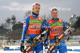 10.02.2009, Pyeong Chang, Korea (KOR): Andrei Makoveev (RUS), Fischer, Rottefella, Swix, adidas and Ivan Tcherezov (RUS), Madshus, Rottefella, Swix, adidas - IBU world championships biathlon, training, Pyeong Chang (KOR). www.nordicfocus.com. © Manzoni/NordicFocus. Every downloaded picture is fee-liable.