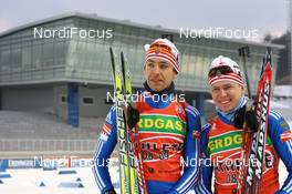 10.02.2009, Pyeong Chang, Korea (KOR): Andrei Makoveev (RUS), Fischer, Rottefella, Swix, adidas and Ivan Tcherezov (RUS), Madshus, Rottefella, Swix, adidas - IBU world championships biathlon, training, Pyeong Chang (KOR). www.nordicfocus.com. © Manzoni/NordicFocus. Every downloaded picture is fee-liable.