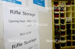 10.02.2009, Pyeong Chang, Korea (KOR): WCH Feature - the riffle storage room - IBU world championships biathlon, training, Pyeong Chang (KOR). www.nordicfocus.com. © Manzoni/NordicFocus. Every downloaded picture is fee-liable.