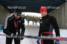 01.12.2009, Oestersund, Sweden (SWE): Jean-Marc Chabloz (SUI) and Jerry Ahrlin (SWE) - IBU world cup biathlon, training, Oestersund (SWE). www.nordicfocus.com. © NordicFocus. Every downloaded picture is fee-liable.