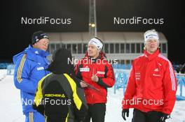 29.11.2009, Oestersund, Sweden (SWE): Wolfgang Pichler (GER), coach Sweden, Thomas Uhr (SUI), physio therapist Team Switzerland, Frank Schmidt (GER), swiss wax technician - IBU world cup biathlon, training, Oestersund (SWE). www.nordicfocus.com. © NordicFocus. Every downloaded picture is fee-liable.
