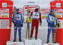 31.01.2009, Rybisnk, Russia (RUS): podium, l-r Alexei Petukhov (RUS), Madshus, Adidas, Swix, Renato Pasini (ITA), Fischer, Salomon, One Way, Salice, Anton Gafarov (RUS), Fischer, Swix, Adidas - FIS world cup cross-country, individual sprint, Rybinsk (RUS). www.nordicfocus.com. © Hemmersbach/NordicFocus. Every downloaded picture is fee-liable.