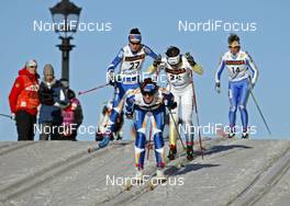 18.03.2009, Stockholm, Sweden (SWE): l-r:  Kerttu Niskanen (FIN), Madshus, Exel, ,Aino Kaisa Saarinen (FIN), Rossignol, Rottefella, One Way, Charlotte Kalla (SWE), Fischer, Salomon, Swix, Craft, Marianna Longa (ITA), Fischer, Salomon, One Way  - FIS world cup cross-country, individual sprint, Stockholm (SWE). www.nordicfocus.com. © Felgenhauer/NordicFocus. Every downloaded picture is fee-liable.