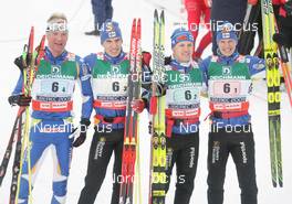 27.02.2009, Liberec, Czech Republic (CZE):  group , l-r , Ville Nousiainen (FIN), Peltonen, Rottefella, Alpina , Teemu Kattilakoski (FIN), Peltonen, Rottefella, Alpina , Sami Jauhojaervi (FIN), Fischer, Rottefella, Swix , Matti Heikkinen (FIN) , Fischer - FIS nordic world ski championships, cross-country, 4x10km men, Liberec (CZE). www.nordicfocus.com. © Domanski/NordicFocus. Every downloaded picture is fee-liable.