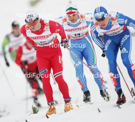 25.02.2009, Liberec, Czech Republic (CZE): group , in front Johan Kjoelstad (NOR), Rossignol, Rottefella, Swix , behind Fulvio Scola (ITA), Fischer, Salomon und Andrey Parfenov (RUS), Fischer, Rottefella, Alpina, Swix  - FIS nordic world ski championships, cross-country, team sprint, Liberec (CZE). www.nordicfocus.com. © Domanski/NordicFocus. Every downloaded picture is fee-liable.
