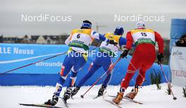05.12.2009, Duesseldorf, Germany (GER): Martti Jylhae (FIN), Salomon and Oystein Pettersen (NOR), Rossignol, Swix fighing hard - FIS world cup cross-country, individual sprint, Duesseldorf. www.nordicfocus.com. © Marco Felgenhauer/NordicFocus. Every downloaded picture is fee-liable.