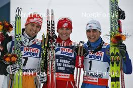 28.02.2009, Liberec, Czech Republic (CZE): podium, l-r Bjoern Kircheisen (GER), Fischer, Rottefella, Bill Demong (USA), Atomic, Jason Lamy-Chappuis (FRA), Fischer, Rottefella  - FIS nordic world ski championships, nordic combined, individual gundersen LH HS134/10km, Liberec (CZE). www.nordicfocus.com. © Hemmersbach/NordicFocus. Every downloaded picture is fee-liable.