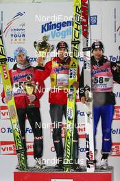 11.02.2009, Klingenthal, Germany (GER): l-r: Anders Jacobsen (NOR), Fischer, Gregor Schlierenzauer (AUT), Fischer, Wolfgang Loitzl (AUT), Atomic - FIS world cup ski jumping, individual HS140, Klingenthal (GER). www.nordicfocus.com. © Lange/NordicFocus. Every downloaded picture is fee-liable.