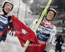 27.02.2009, Liberec, Czech Republic (CZE): l-r: Simon Ammann (SUI), Fischer, adidas, Andreas Kuettel (SUI), Fischer, adidas - FIS nordic world ski championships, ski jumping, individual HS134, Liberec (CZE). www.nordicfocus.com. © Furtner/NordicFocus. Every downloaded picture is fee-liable.